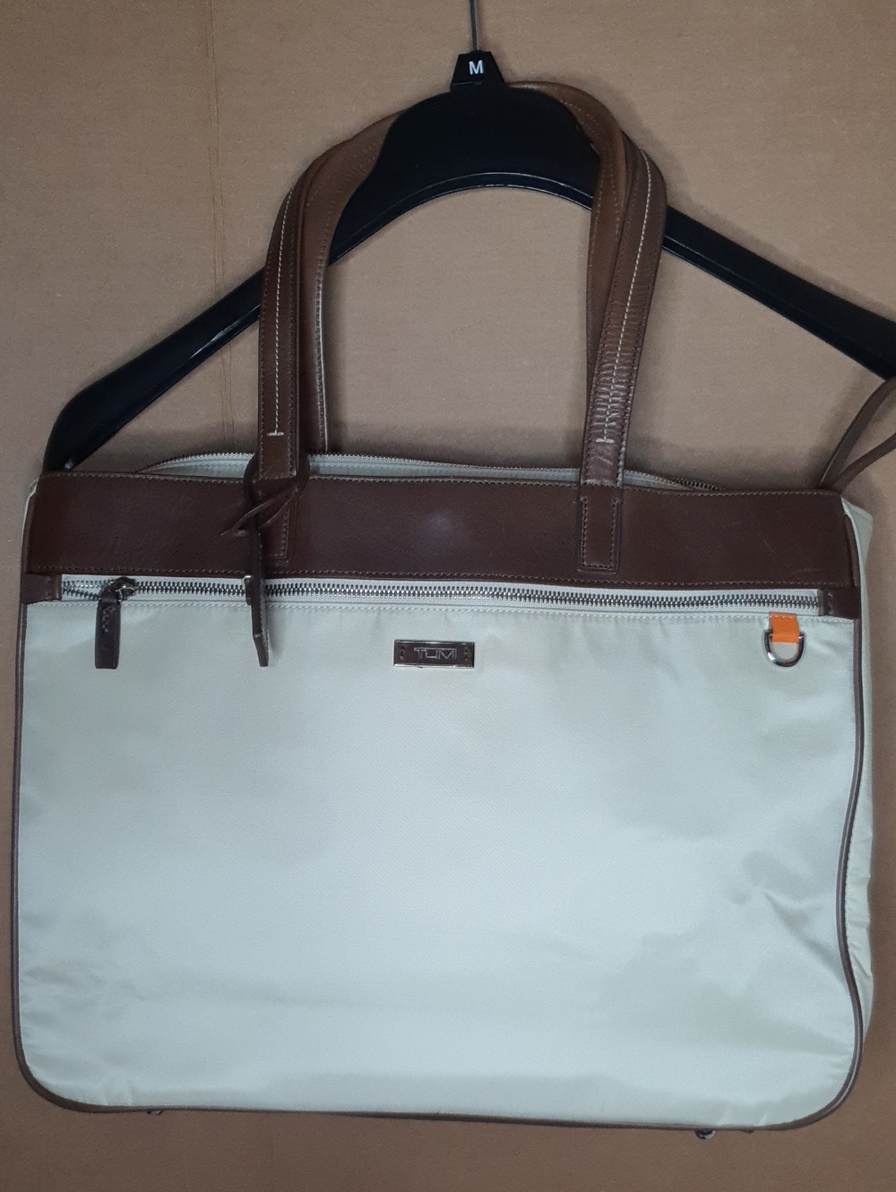 Tumi Cream/Brown Nylon Tote with Silver Hardware - New without Tag